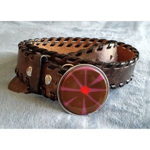 Woven Leather and Ceramic Designer Belt Size 30-32
